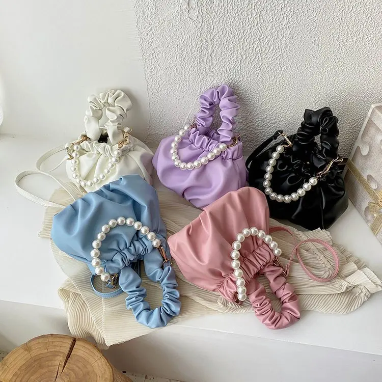2021 Korean summer ruffles wave bucket chain sling shoulder bags clutch purses women cloud crossbody bag with pearl handle, 5 colors
2021 Korean summer ruffles wave bucket chain sling shoulder bags clutch purses women cloud crossbody bag with pearl handle, 5 colors