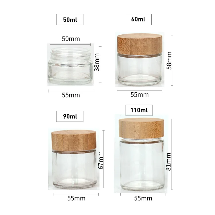 New design 2oz 3oz Cylinder glass storage jar with bamboo lid