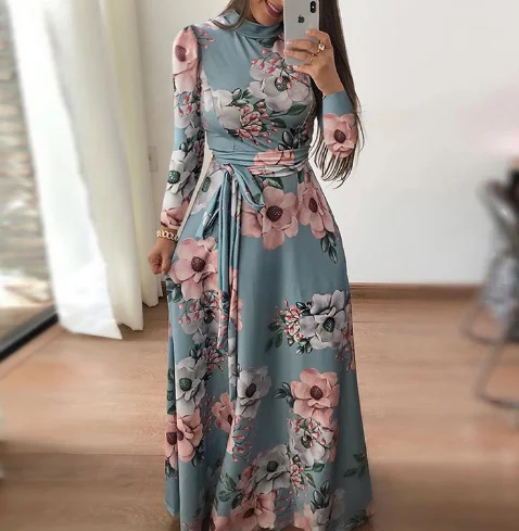Modern stylish woman clothing ladies floral print long maxi dress, Black, dark blue, light green
Modern stylish woman clothing ladies floral print long maxi dress, Black, dark blue, light green