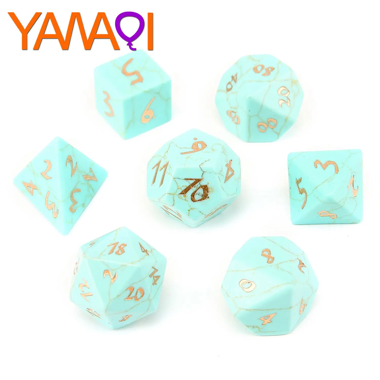 Wholesale Turquoise exercise dice set polyhedral dungeons and dragons stone dice 7 pcs set font Z06
Wholesale Turquoise exercise dice set polyhedral dungeons and dragons stone dice 7 pcs set font Z06
