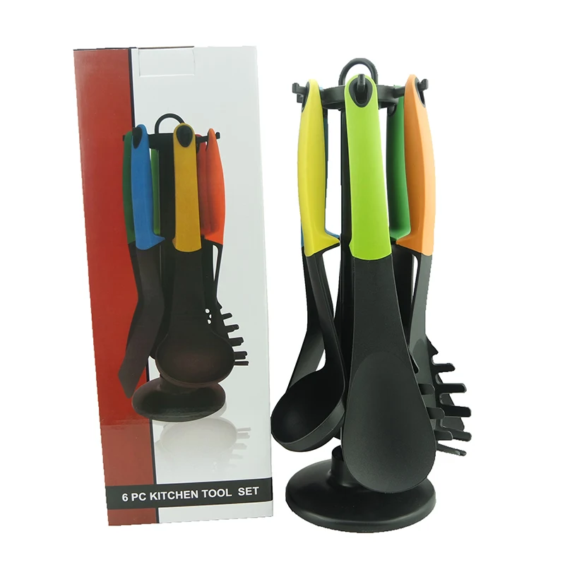 High temperature resistant nylon kitchenware 6 piece set with color box and stand
High temperature resistant nylon kitchenware 6 piece set with color box and stand