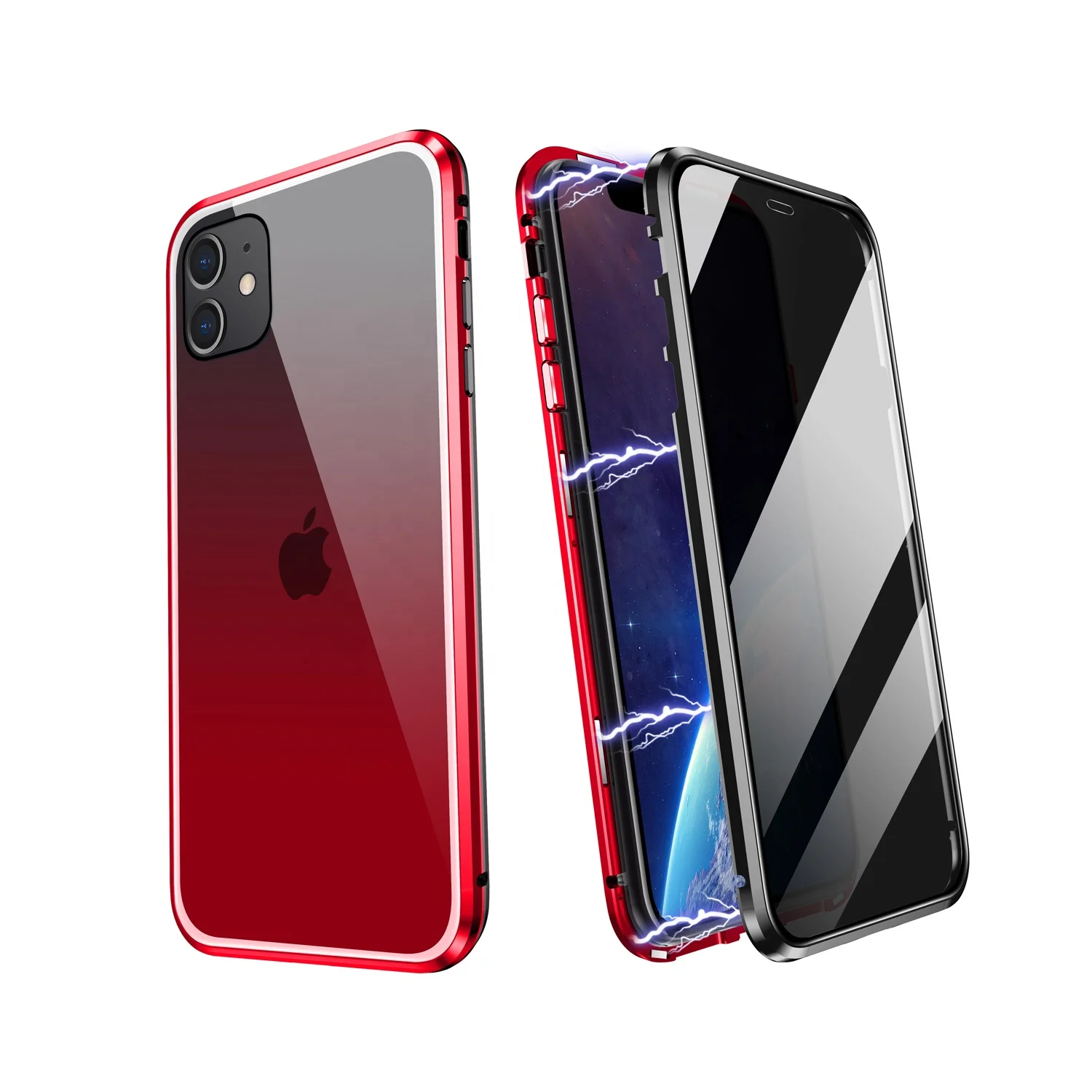 ZHIKE Luxury Metal Anti-Spy Double Sided 9H Tempered Glass Magnetic Adsorption Cool Phone Case Cover for iPhone 11, Black,red, purple&black, blue&black
ZHIKE Luxury Metal Anti-Spy Double Sided 9H Tempered Glass Magnetic Adsorption Cool Phone Case Cover for iPhone 11, Black,red, purple&black, blue&black