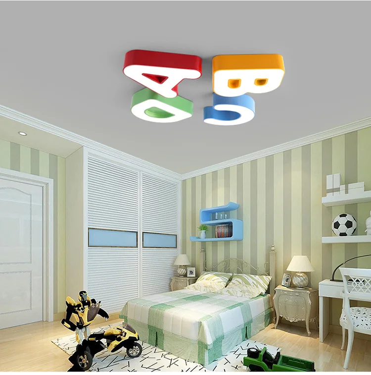 Kids Boy Girl Bedroom Study Room Letter A B C D Cartoon Warm Led Remote Ceiling Chandelier Lights