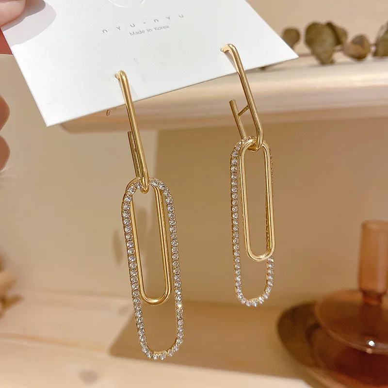925 Sterling Silver Pin Gold Plating Crystal Rhinestone Drop Earrings Creative Hair Clip Shape Diamond Earrings, Gold silver
925 Sterling Silver Pin Gold Plating Crystal Rhinestone Drop Earrings Creative Hair Clip Shape Diamond Earrings, Gold silver
