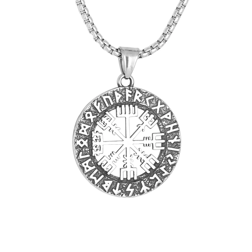 

Viking Vegvisir Rune Amulet Jewelry Stainless Steel Hollow Compass Pendant Necklace