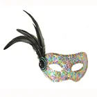 CM-1154 Excellent Quality Beautiful Half Face Feather Party Mask Masquerade Masks With Stick