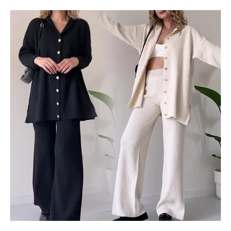 2024 Spring Solid Color Sweater Two Piece Button Set Fashion Casual Home Women's Set
2024 Spring Solid Color Sweater Two Piece Button Set Fashion Casual Home Women's Set