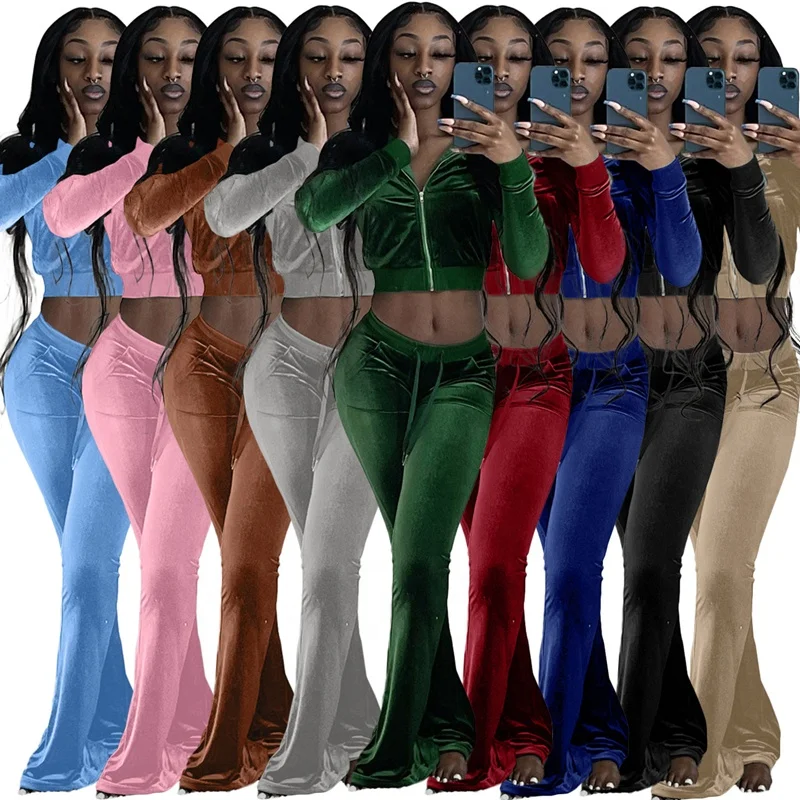 Fall Set Sexy Navel Women Velvet Solid Color Long-Sleeved Zipper Two Piece Set Velour Tracksuits, Picture color
Fall Set Sexy Navel Women Velvet Solid Color Long-Sleeved Zipper Two Piece Set Velour Tracksuits, Picture color