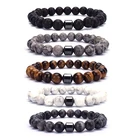 Hot Selling Wholesale Custom 8mm Magnet Charm Beads Stretch Natural Stone Lava Bead Bracelet For Couple