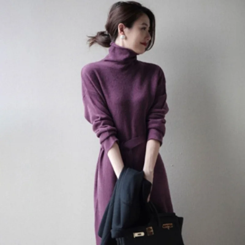 Retro Fall Winter Solid Color Turtleneck Knitted Dress Ladies Elegant Casual Sweater Women dress
Retro Fall Winter Solid Color Turtleneck Knitted Dress Ladies Elegant Casual Sweater Women dress