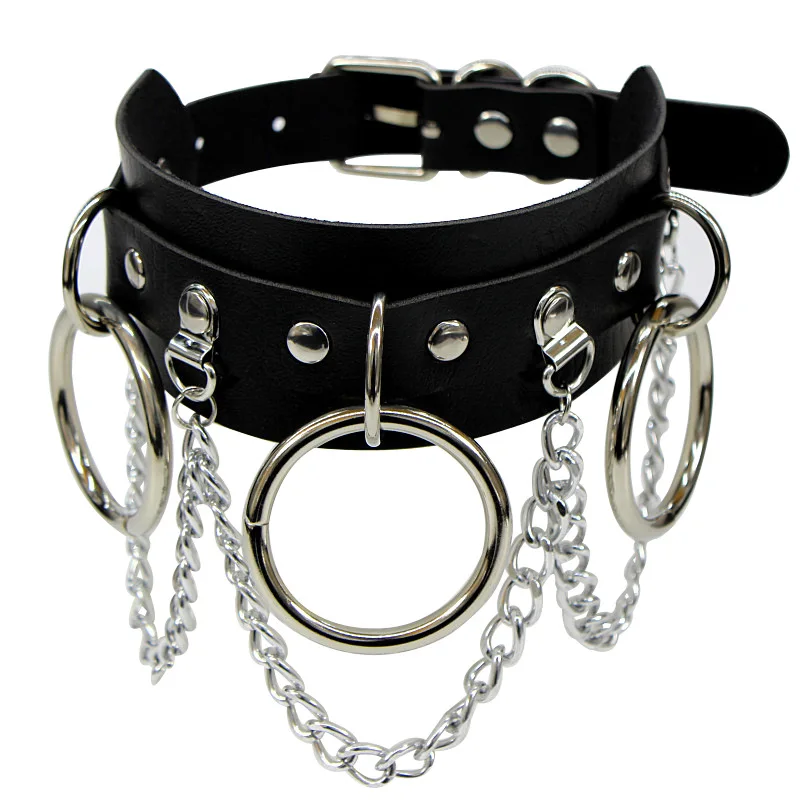 Woman Punk Style PU Leather Bondage Collar Choker Necklace with 3 Large Rings and Chain, Customized color
Woman Punk Style PU Leather Bondage Collar Choker Necklace with 3 Large Rings and Chain, Customized color