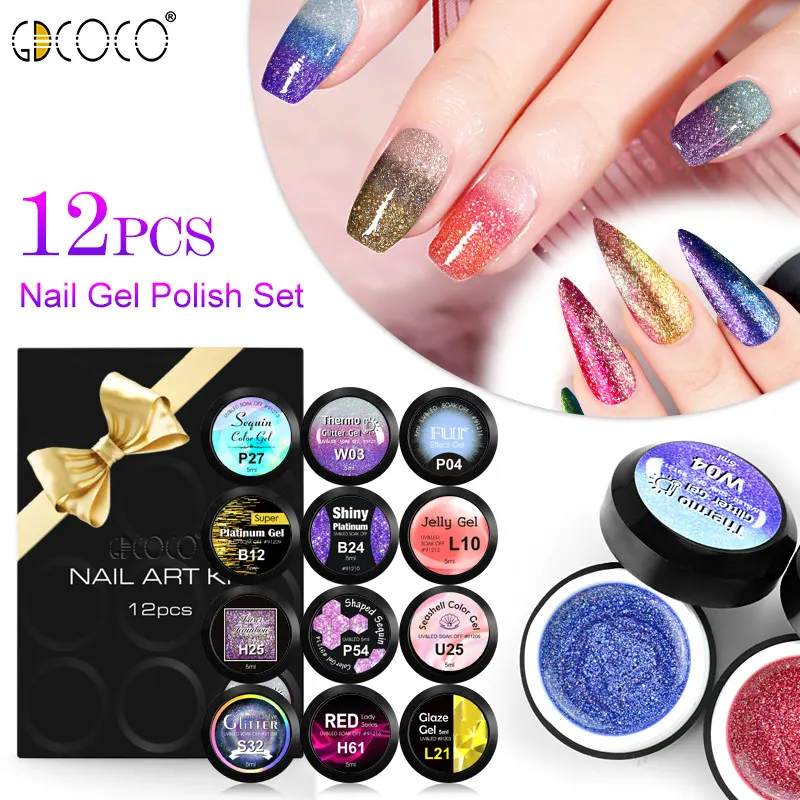 

Venalisa 12pcs/lot nail uv gel polish kit led nail art cat eye color changing sugar shell Fur glitter Soak off UV&LED, 12 colors
