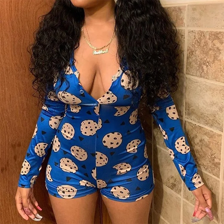 9017 Women Long Sleeve V-neck Sleepwear Bodycon Romper Slim Fit Cookie Onesie Adult Romper Pajamas Onesie Cookie Monster Onesie, 7 colors
9017 Women Long Sleeve V-neck Sleepwear Bodycon Romper Slim Fit Cookie Onesie Adult Romper Pajamas Onesie Cookie Monster Onesie, 7 colors