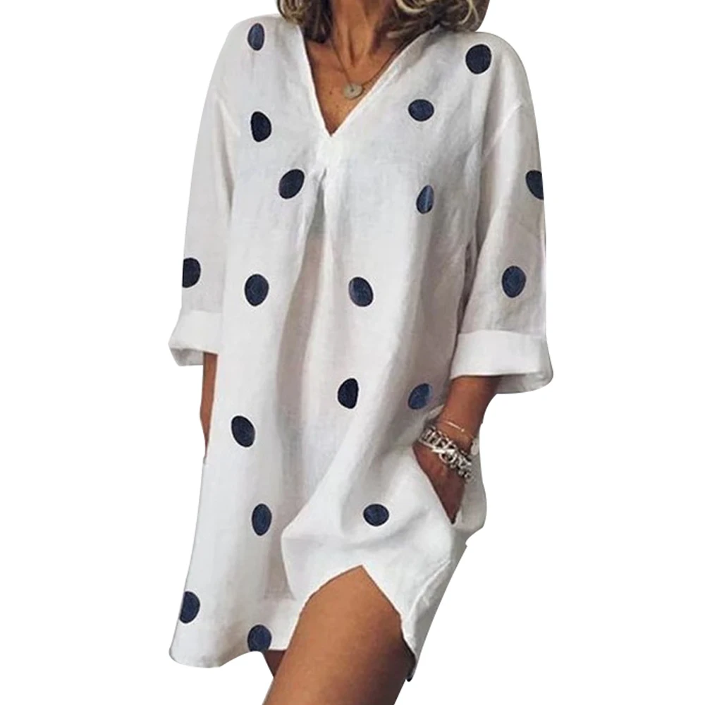 Women's Plus Size Loose Polka Dot Cotton Linen Dress Top Shirt V Neck Long Sleeve Pockets Dresses, Customized color
Women's Plus Size Loose Polka Dot Cotton Linen Dress Top Shirt V Neck Long Sleeve Pockets Dresses, Customized color