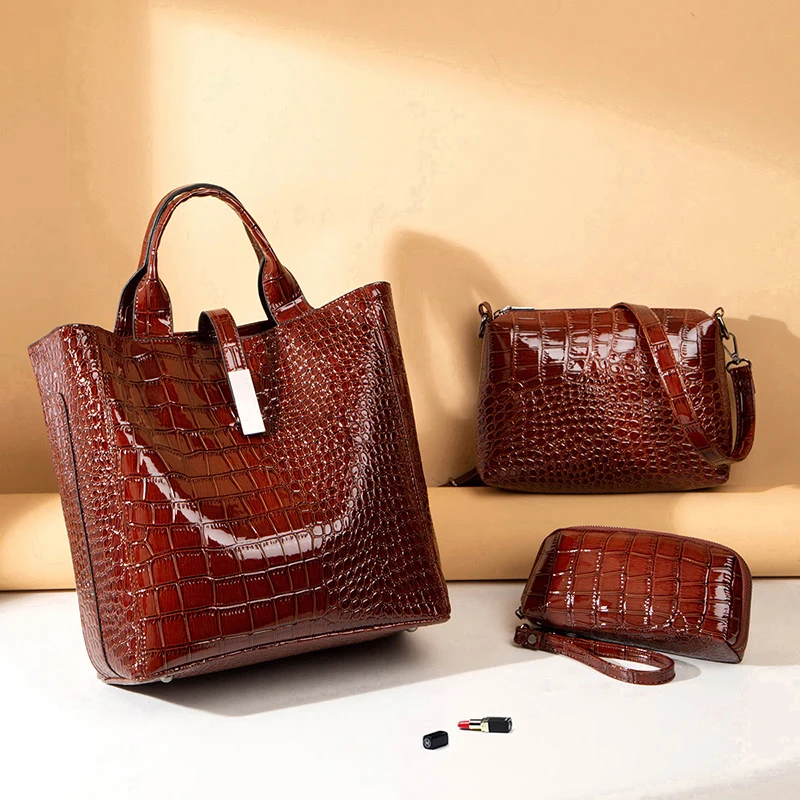 New Fashion Luxury Crocodile Pattern Three-Set Women Handbags Pu Leather Casual Tote Bags, 3 colors
New Fashion Luxury Crocodile Pattern Three-Set Women Handbags Pu Leather Casual Tote Bags, 3 colors