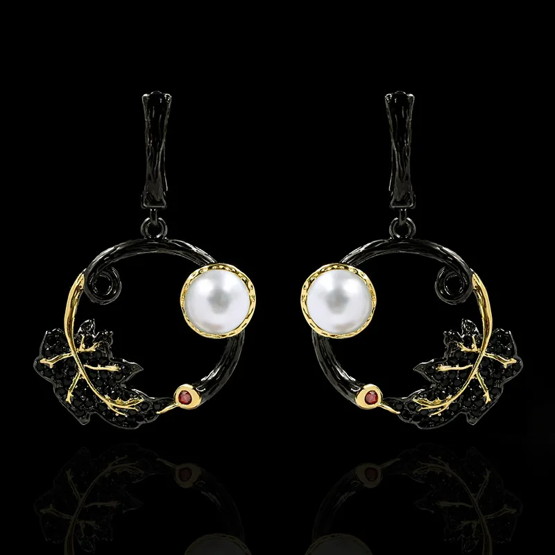 Fashion Design KYED0395 Antique Gold Plated Freshwater Pearl Earrings for Women, Black
Fashion Design KYED0395 Antique Gold Plated Freshwater Pearl Earrings for Women, Black