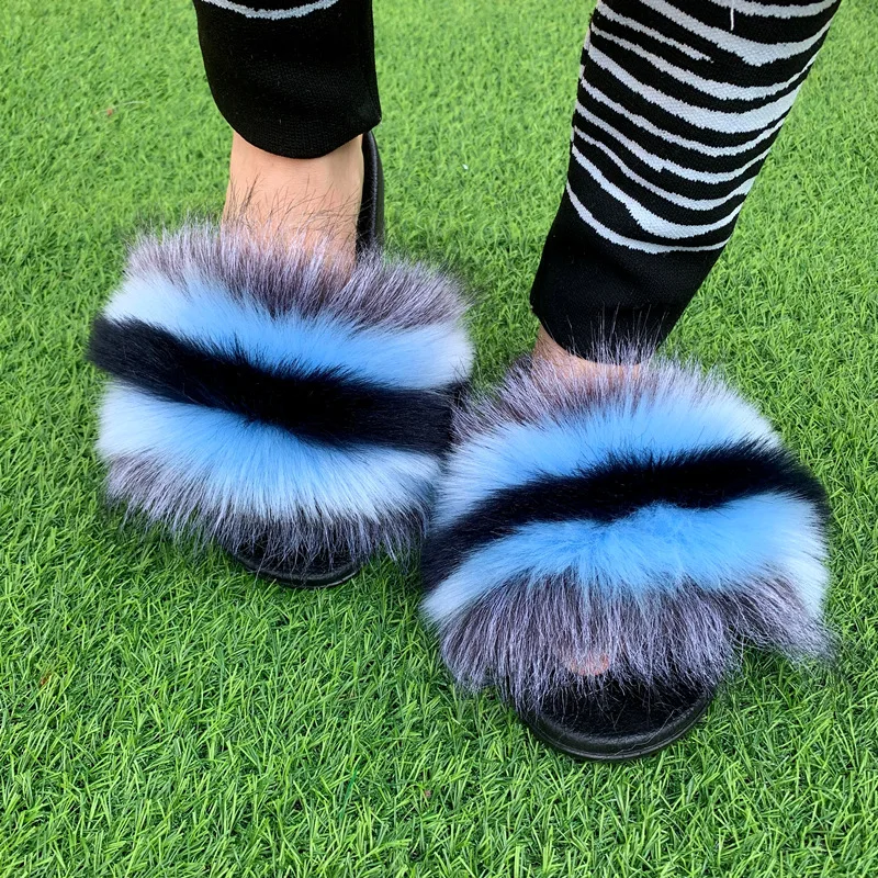 TX 2021 Hot selling fashionable high quality EVA or PVC big raccoon mix color soft faux fur slippers slides, Color matching
TX 2021 Hot selling fashionable high quality EVA or PVC big raccoon mix color soft faux fur slippers slides, Color matching
