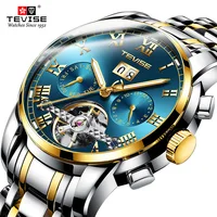 

TEVISE Men Automatic Self-Wind Watch Stainless Steel Bracelet Mechanical Moon Phase Tourbillon Fashion Casual Wristwatch 9005