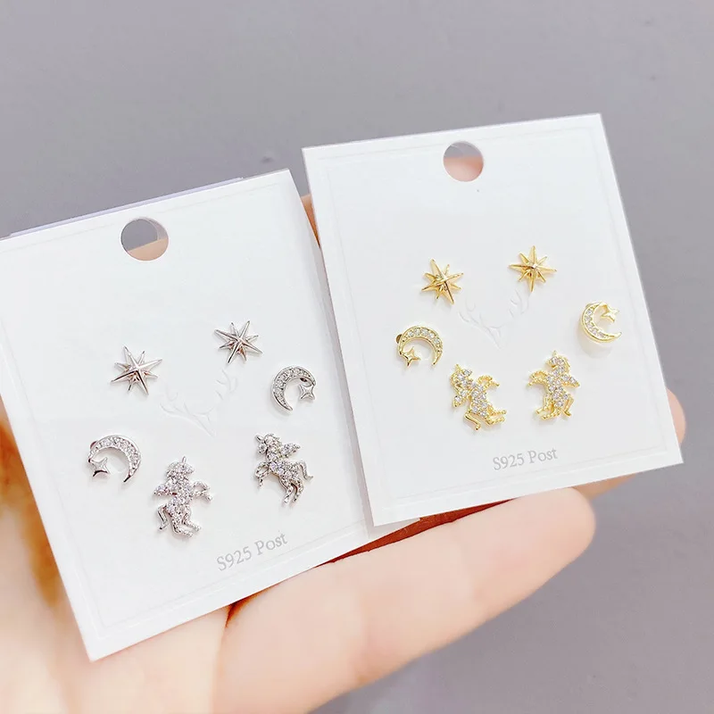 INS Newest popular diamond star unicorn brass gold plated jewelry S925 silver needle stud earring set cute girls
INS Newest popular diamond star unicorn brass gold plated jewelry S925 silver needle stud earring set cute girls