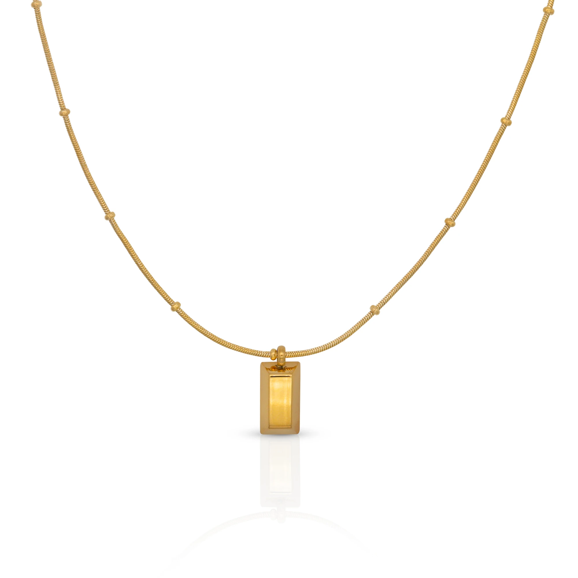 Chris April fashion 18k gold plated stainless steel beads snake chain bullion pendant necklace for women
Chris April fashion 18k gold plated stainless steel beads snake chain bullion pendant necklace for women