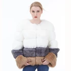 2019 New Style White Gray Golden 3 Colors Contrast O-neck Thick Long Pile Fake Fur Women Faux Fur Coat Jacket