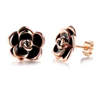 Gold Rose Earrings Custom 18K Gold Plated Black Rose Flower Stud Earrings For Women 2020