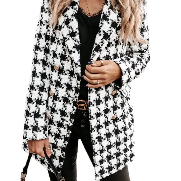 fall 2021 women jacket elegant plaid single button vintage long sleeves slim jacket ladies business suit toddler winter coats, White/black/blue/khaki/black-2
fall 2021 women jacket elegant plaid single button vintage long sleeves slim jacket ladies business suit toddler winter coats, White/black/blue/khaki/black-2
