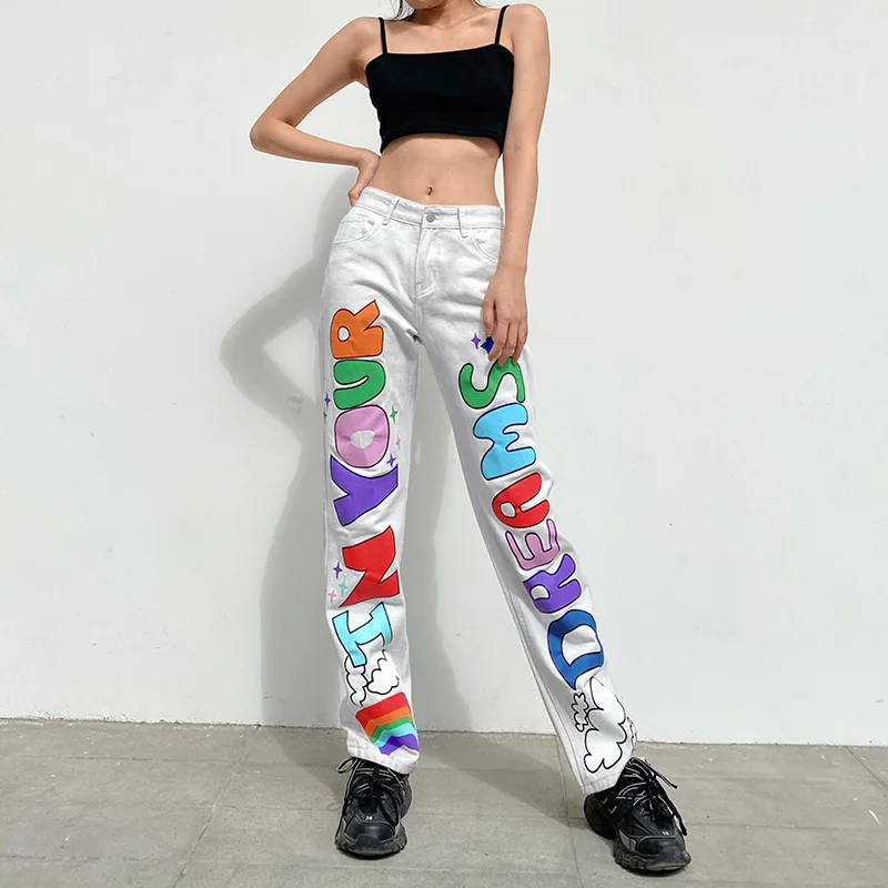 New Casual Fashion Pants Letter Printed Jeans Youth Popular Style 100% Cotton Trousers Autumn High Waist Women Denim Jeans
New Casual Fashion Pants Letter Printed Jeans Youth Popular Style 100% Cotton Trousers Autumn High Waist Women Denim Jeans