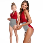 New Halter Folded One-Piece Backless Fashionable Elastic Swimsuit swimwear women children