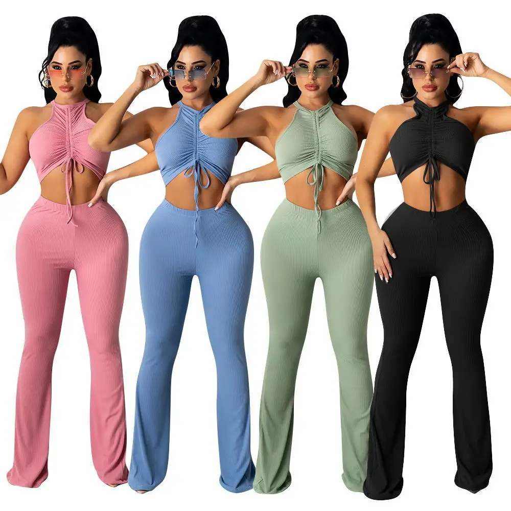 2022 Women Clothing Fashionable Wide Leg Flare Pants And Drawstring Crop Tank Tops 2 Two Piece Pants Set Women, 1color
2022 Women Clothing Fashionable Wide Leg Flare Pants And Drawstring Crop Tank Tops 2 Two Piece Pants Set Women, 1color