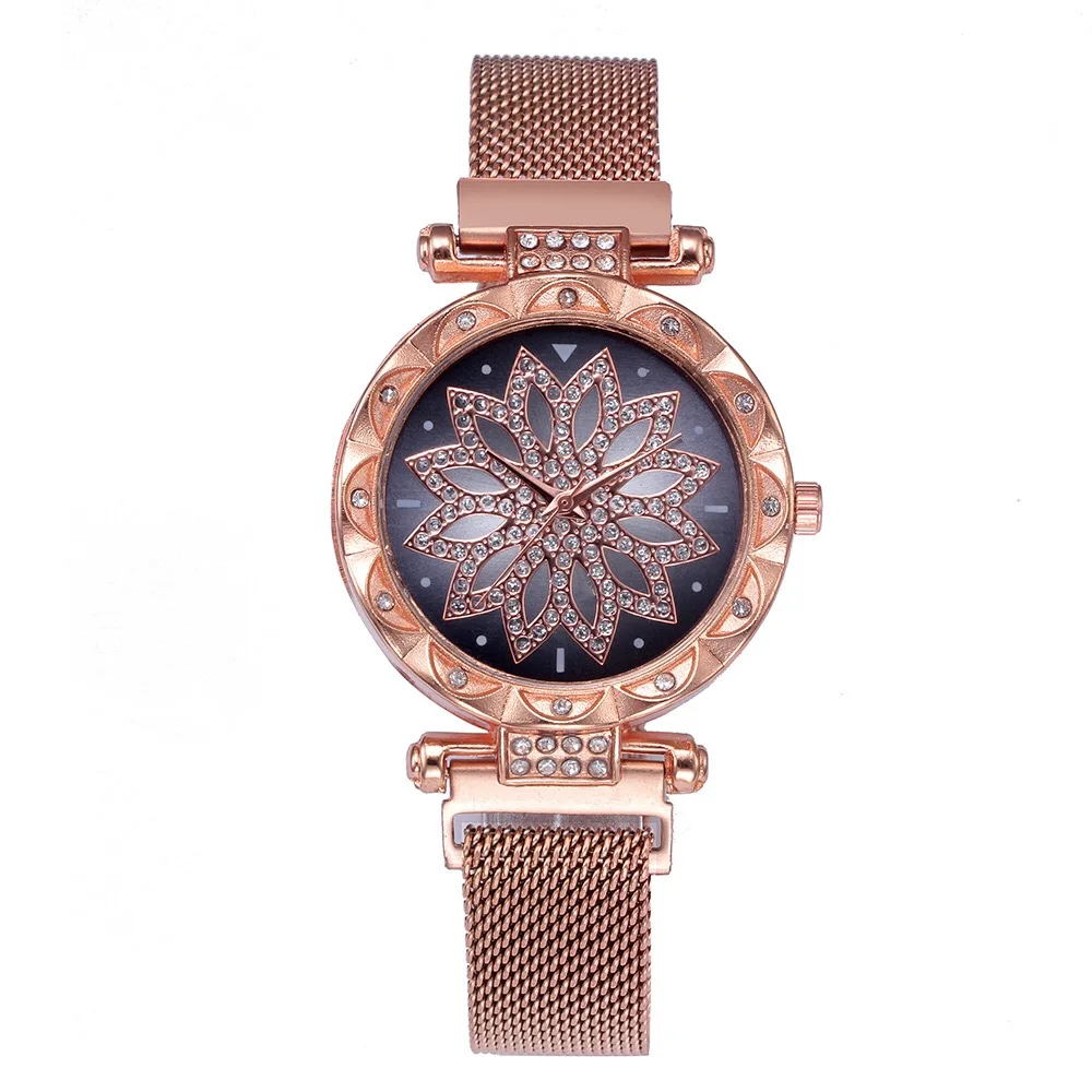 Manufacturer Luxury Gold Wrist Women Diamond Watch with Exquisite Flower Pattern Magnet Strap Milan Band Color Watch, 7 colors
Manufacturer Luxury Gold Wrist Women Diamond Watch with Exquisite Flower Pattern Magnet Strap Milan Band Color Watch, 7 colors
