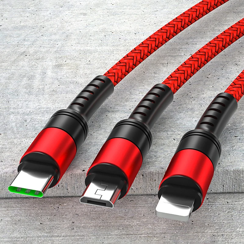 3 in 1 Super Fast Charging usb Cable multi type c usb data type cable 3.0 3.1 quick charger, Red, black, blue
3 in 1 Super Fast Charging usb Cable multi type c usb data type cable 3.0 3.1 quick charger, Red, black, blue
