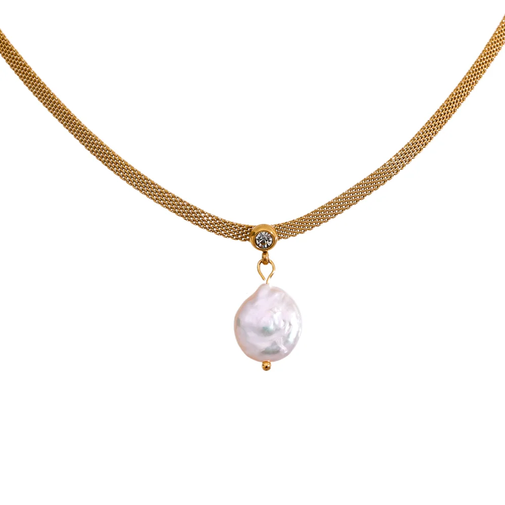 

JINYOU 2509 Stainless Steel 316l Natural Pearl Pendant Choker Necklace Women High Quality Exquisite Collarbone Chain Jewelry