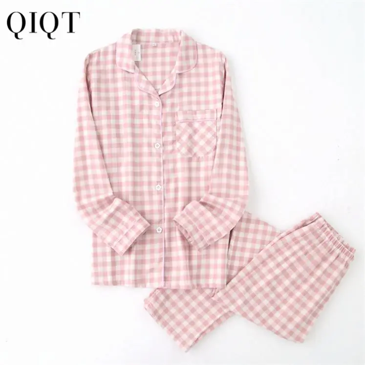 Best Design Spring Plaid Thin Cotton Gauze Pajamas Long Sleeved Trousers Home Casual Wear Women
Best Design Spring Plaid Thin Cotton Gauze Pajamas Long Sleeved Trousers Home Casual Wear Women