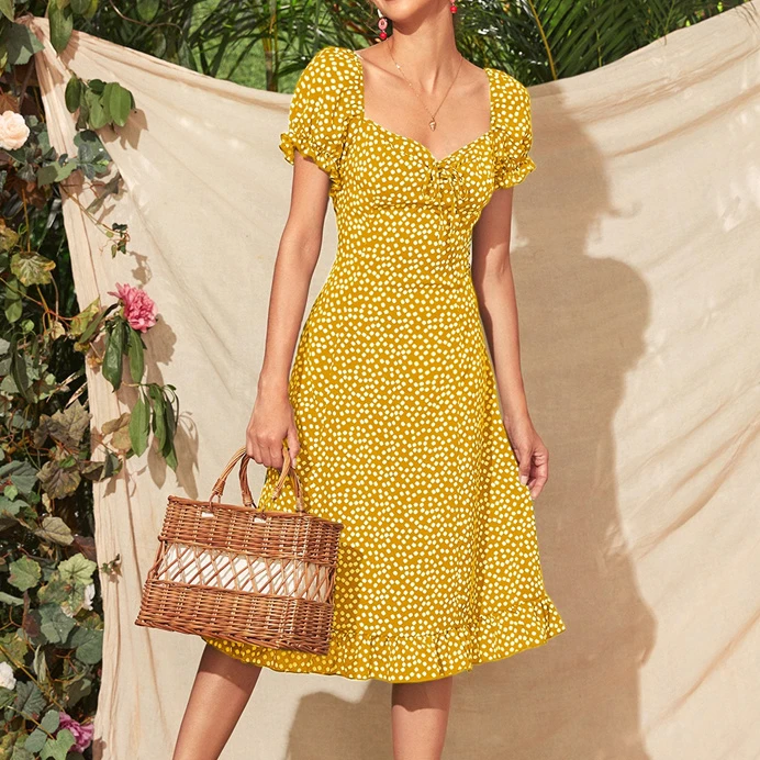Summer Women Casual Dress Floral Print Dress Bohemian Puff Sleeve Square Neck Maxi Dress For Women
Summer Women Casual Dress Floral Print Dress Bohemian Puff Sleeve Square Neck Maxi Dress For Women