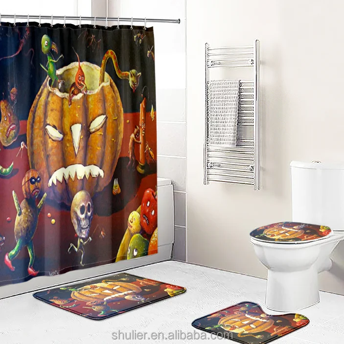 Happy Halloween Custom Printing Design Toilet Lid Mat Rug Shower Curtain Bathroom Mats Set
Happy Halloween Custom Printing Design Toilet Lid Mat Rug Shower Curtain Bathroom Mats Set