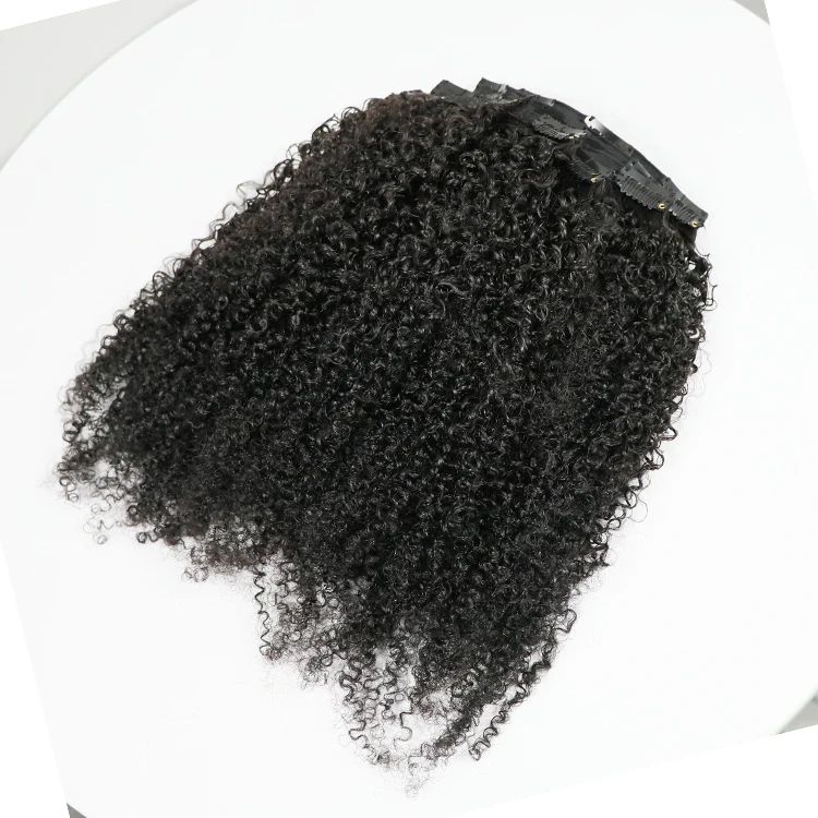 Wholesale Mongolian Afro Kinky Curly Human Hair Weave Clip In Hair Natural Color 4A/4B/4C Hair Clip In Extensions