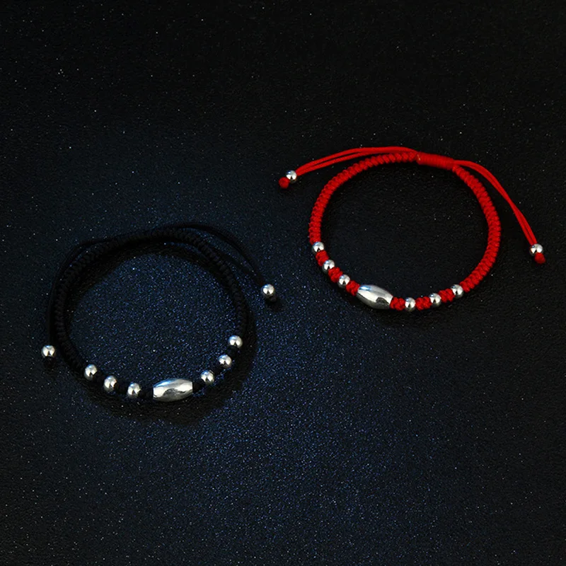 

S990 Sterling Silver Red Rope Braided Bracelet Men's and Women's Retro Simple Good Luck Red Rope Bracelet Lovers Jewelry