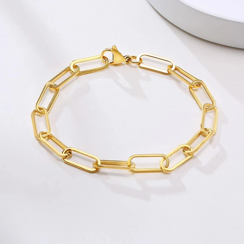 

Dainty Adjustable 316L Stainless Steel 14K Gold Plated Waterproof And Never Tarnish Jewelry PaperClip Chain Bracelet For Women, Silver /gold/rose gold color