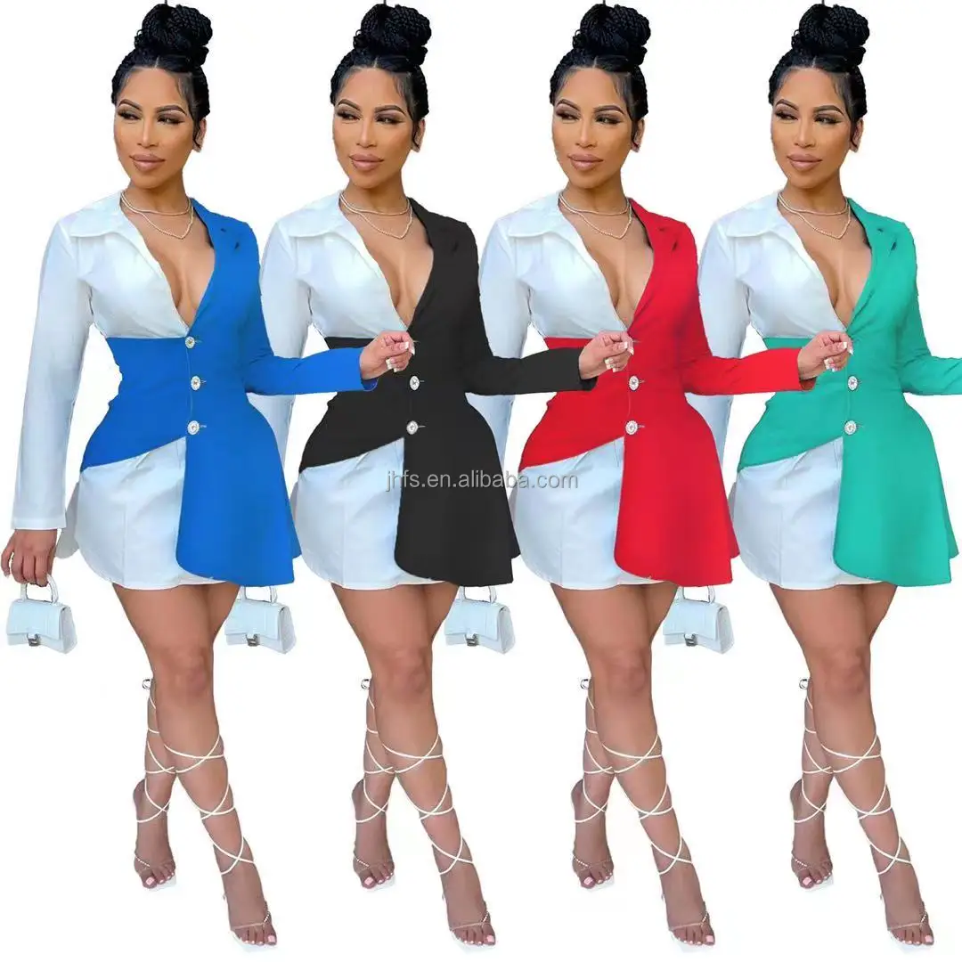 J&H fashion turn down collar blazer dress contrast color ladies sexy deep v neck casual dress, 4 colors as picture
J&H fashion turn down collar blazer dress contrast color ladies sexy deep v neck casual dress, 4 colors as picture