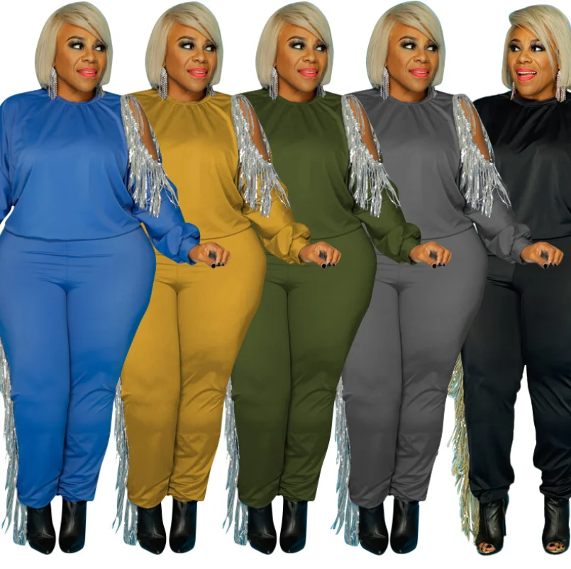 Cross Border Net Color Chain Tassel Loose Fashion Casual Two Piece Plus Size Suit For Women, As picture
Cross Border Net Color Chain Tassel Loose Fashion Casual Two Piece Plus Size Suit For Women, As picture
