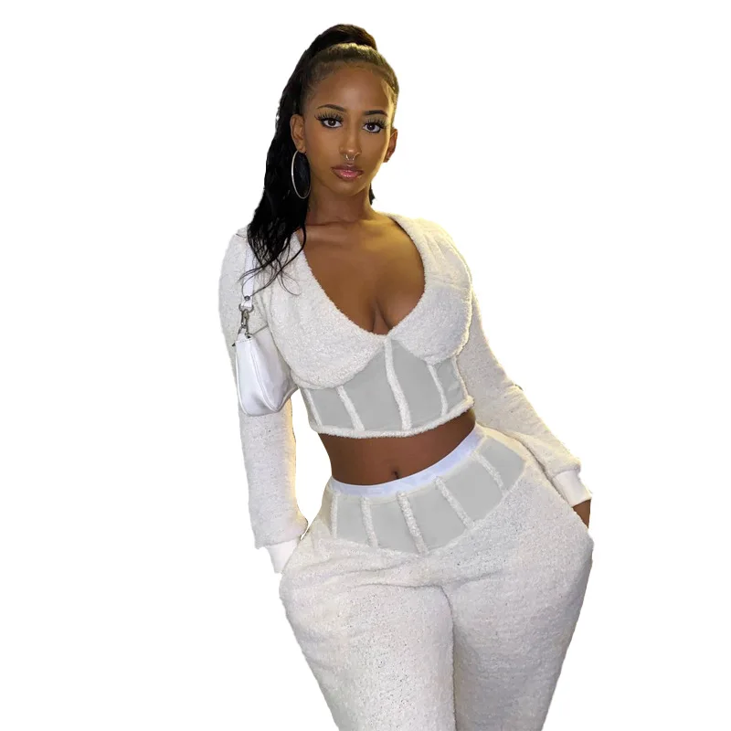 2021 spring new deep V top trousers lamb cashmere casual suit sexy suit ladies clothing, White, black, brown
2021 spring new deep V top trousers lamb cashmere casual suit sexy suit ladies clothing, White, black, brown