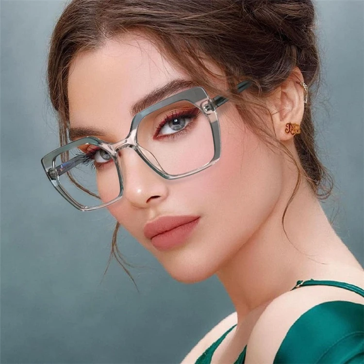 

Fashion Spectacle Double Color Frames Brand Eye Glasses Optical For Women Latest Model Anti-blue Glasses with Spring Hinge, 6 colors