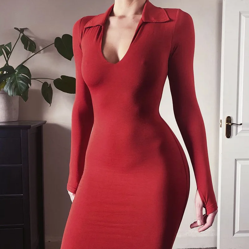 2021 Longh Sleeve Solid Turndown Collar Hollow Out Skinny Dress Autumn Winter Women Fashion Sexy Elegant Partywear, Picture shown
2021 Longh Sleeve Solid Turndown Collar Hollow Out Skinny Dress Autumn Winter Women Fashion Sexy Elegant Partywear, Picture shown