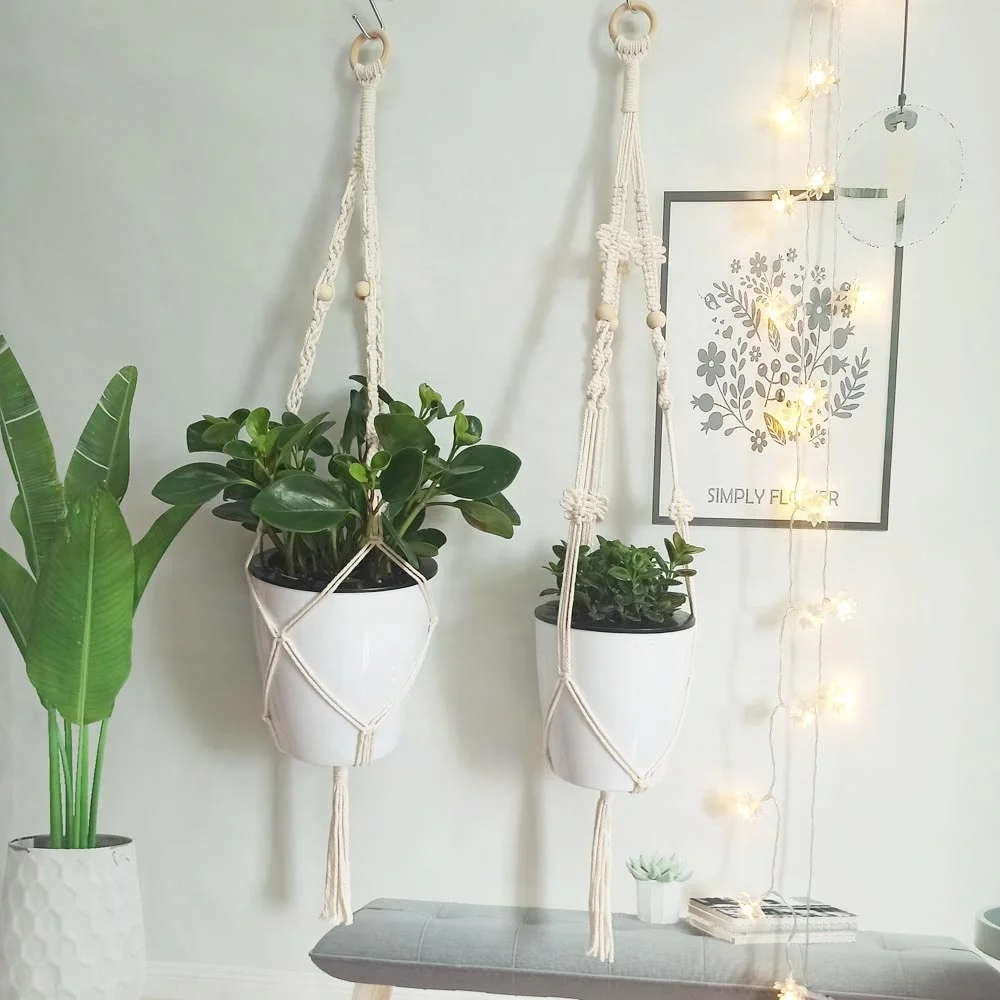 Indoor Hanging Planter Basket with Wood Beads Decorative Macrame Pot Hanger for Home Decor with 2 Hooks
Indoor Hanging Planter Basket with Wood Beads Decorative Macrame Pot Hanger for Home Decor with 2 Hooks