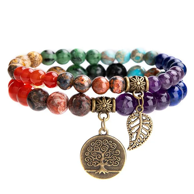 Chakra Natural Gemstone Beads Bracelet With Tree of Life and Leaf Charm Pendants Crystal Stretch Bracelets for Women
Chakra Natural Gemstone Beads Bracelet With Tree of Life and Leaf Charm Pendants Crystal Stretch Bracelets for Women