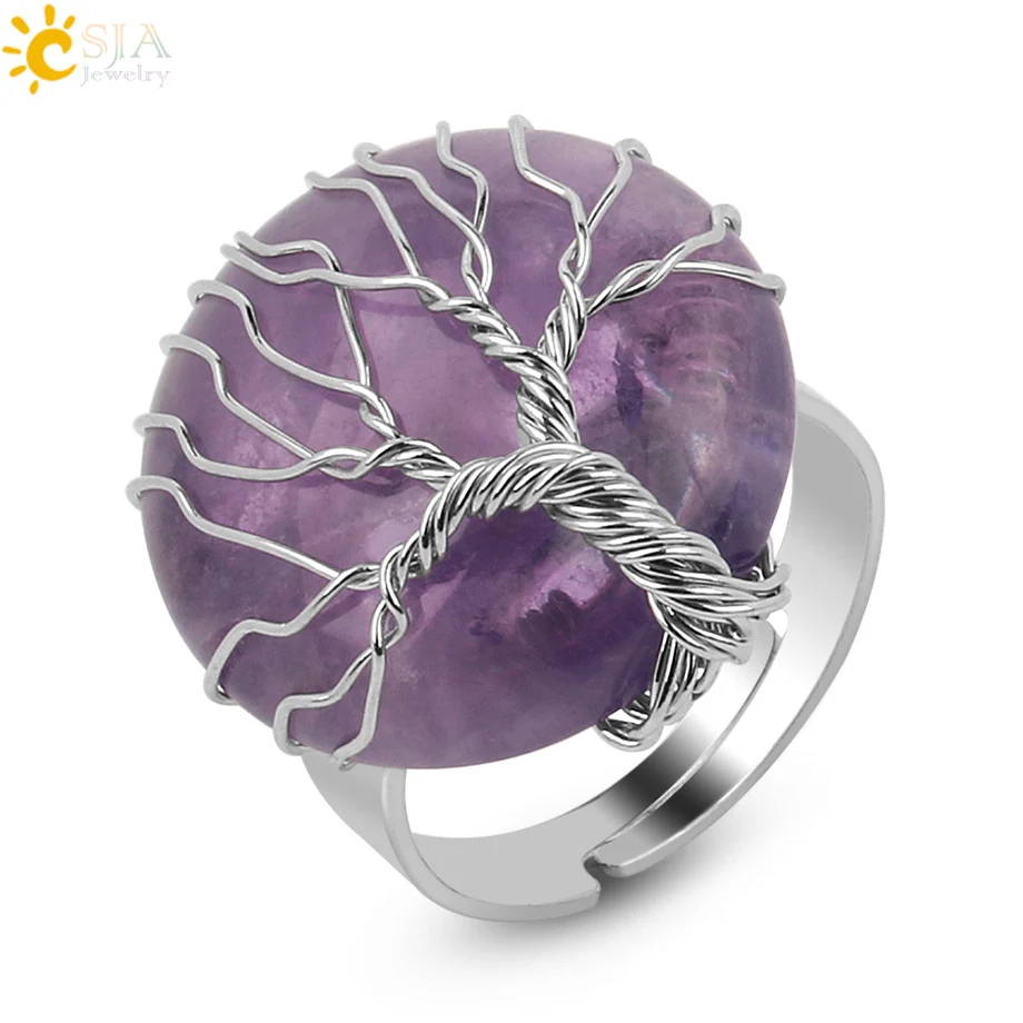 CSJA handmade natural amethyst round big stone wire wrap reiki tree of life ring design for man women wholesale G241
CSJA handmade natural amethyst round big stone wire wrap reiki tree of life ring design for man women wholesale G241
