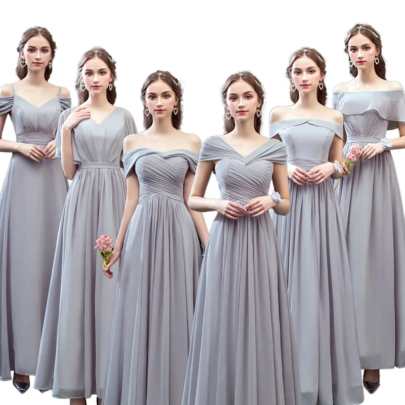 Bridesmaid dress long 2020 new gray bridesmaid dress wedding one-shoulder banquet dress, Picture
Bridesmaid dress long 2020 new gray bridesmaid dress wedding one-shoulder banquet dress, Picture