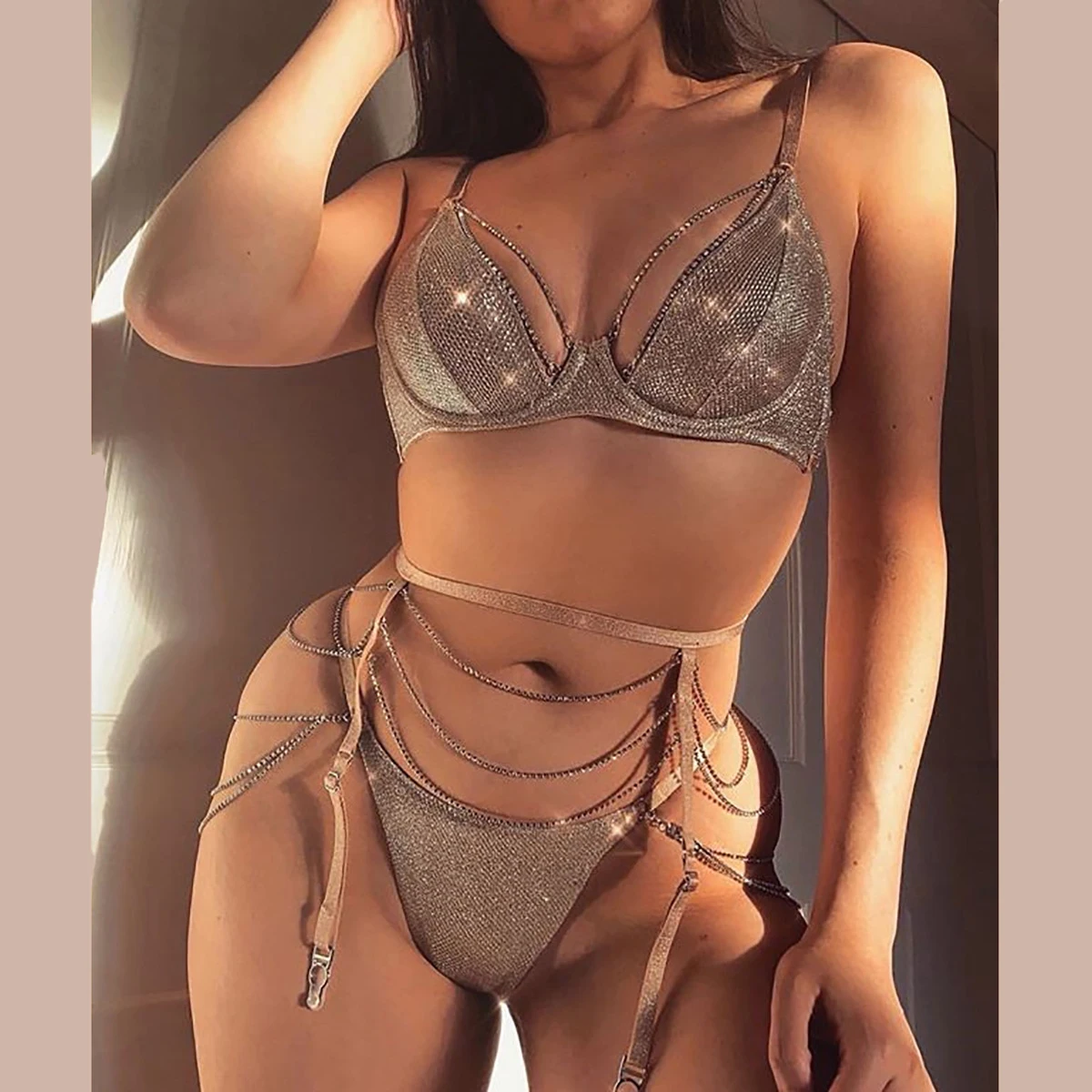 Aura Sexy Crystal Rhinestone Lingerie Women Underwired Hot Girl Gather Bras Brief Sets, Silver
Aura Sexy Crystal Rhinestone Lingerie Women Underwired Hot Girl Gather Bras Brief Sets, Silver