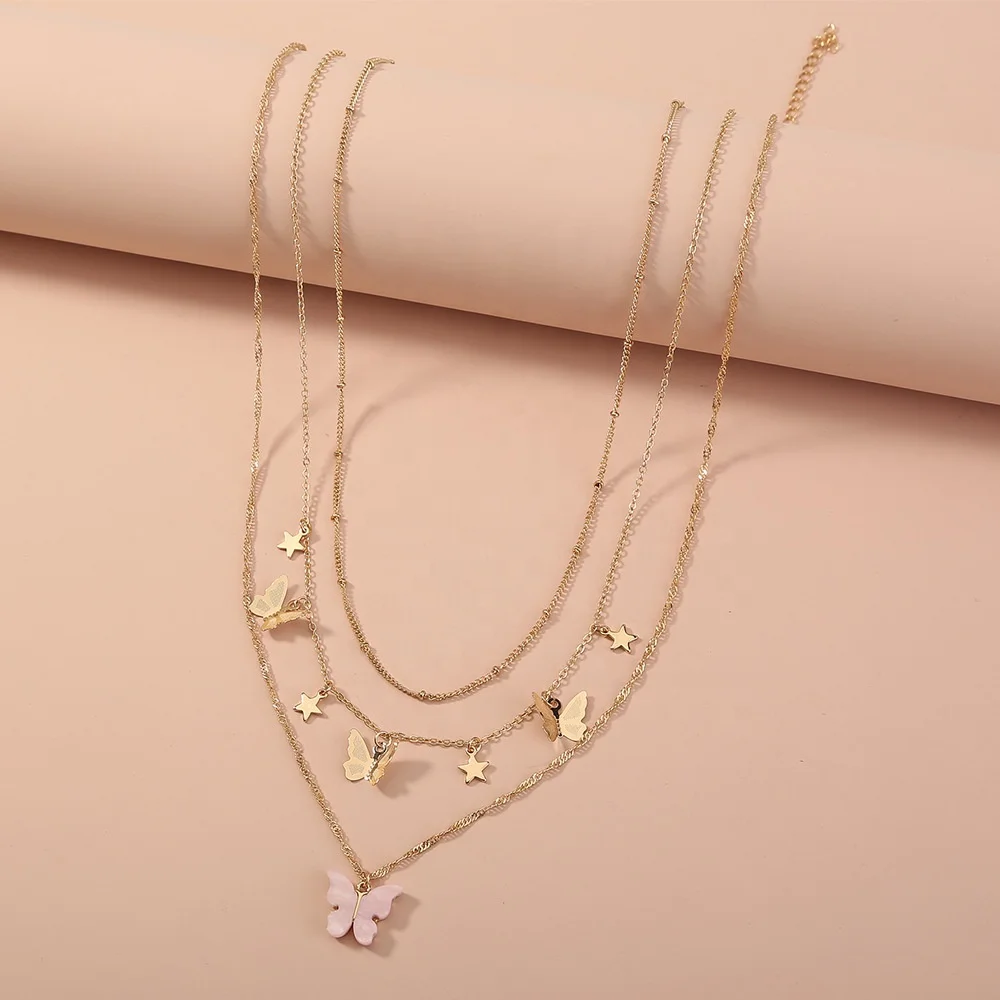Fashion temperament gold plated multi-layer women butterfly necklace gold wholesale necklace set, Gold color
Fashion temperament gold plated multi-layer women butterfly necklace gold wholesale necklace set, Gold color